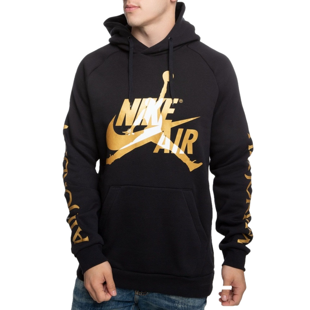 Nike Air Jordan Retro Y2K Vintage Logo Black Gold Pullover Hoodie Sweatshirt
